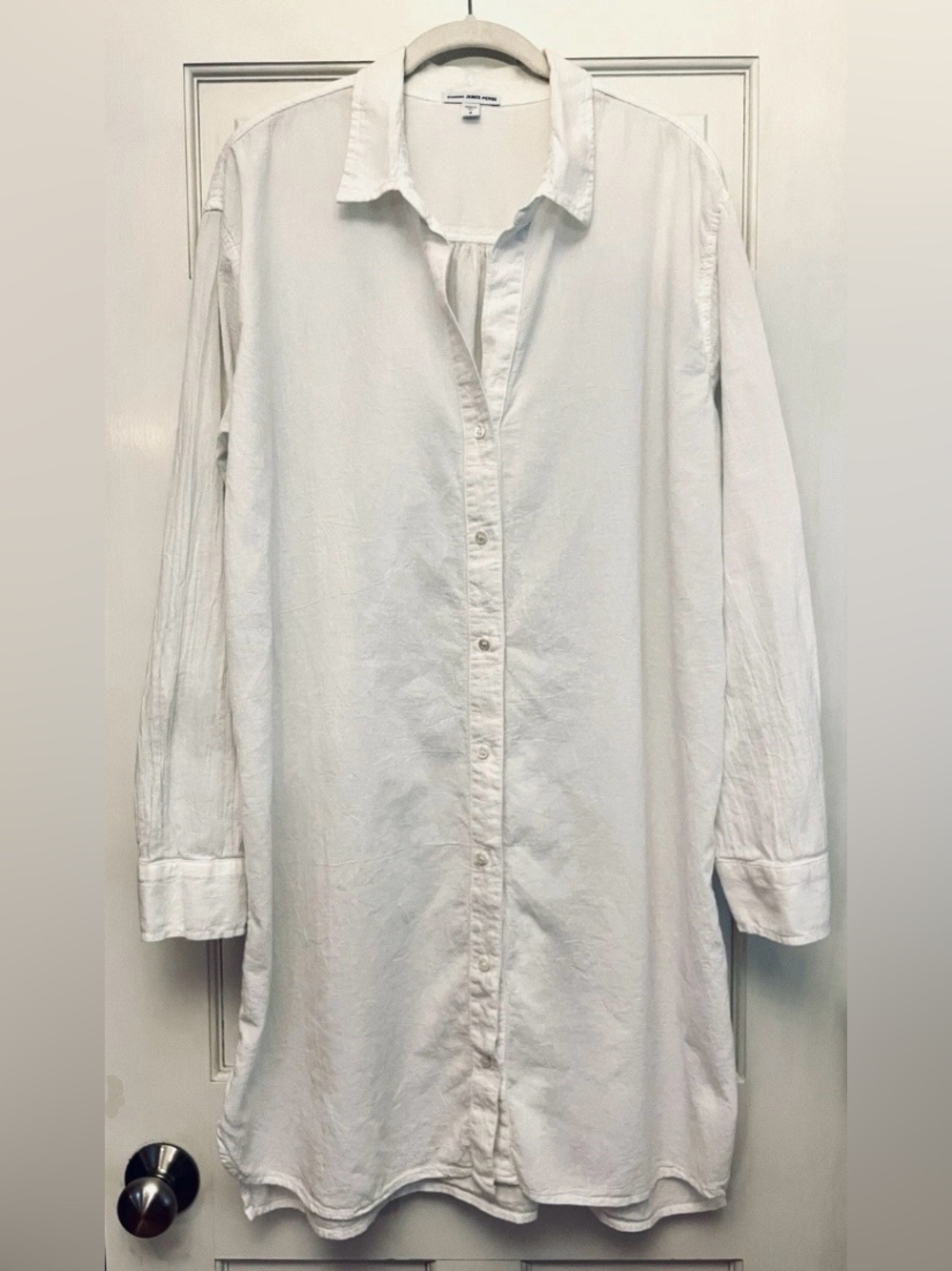 James Perse White Cotton Button Up Long Sleeve Shirt Dress